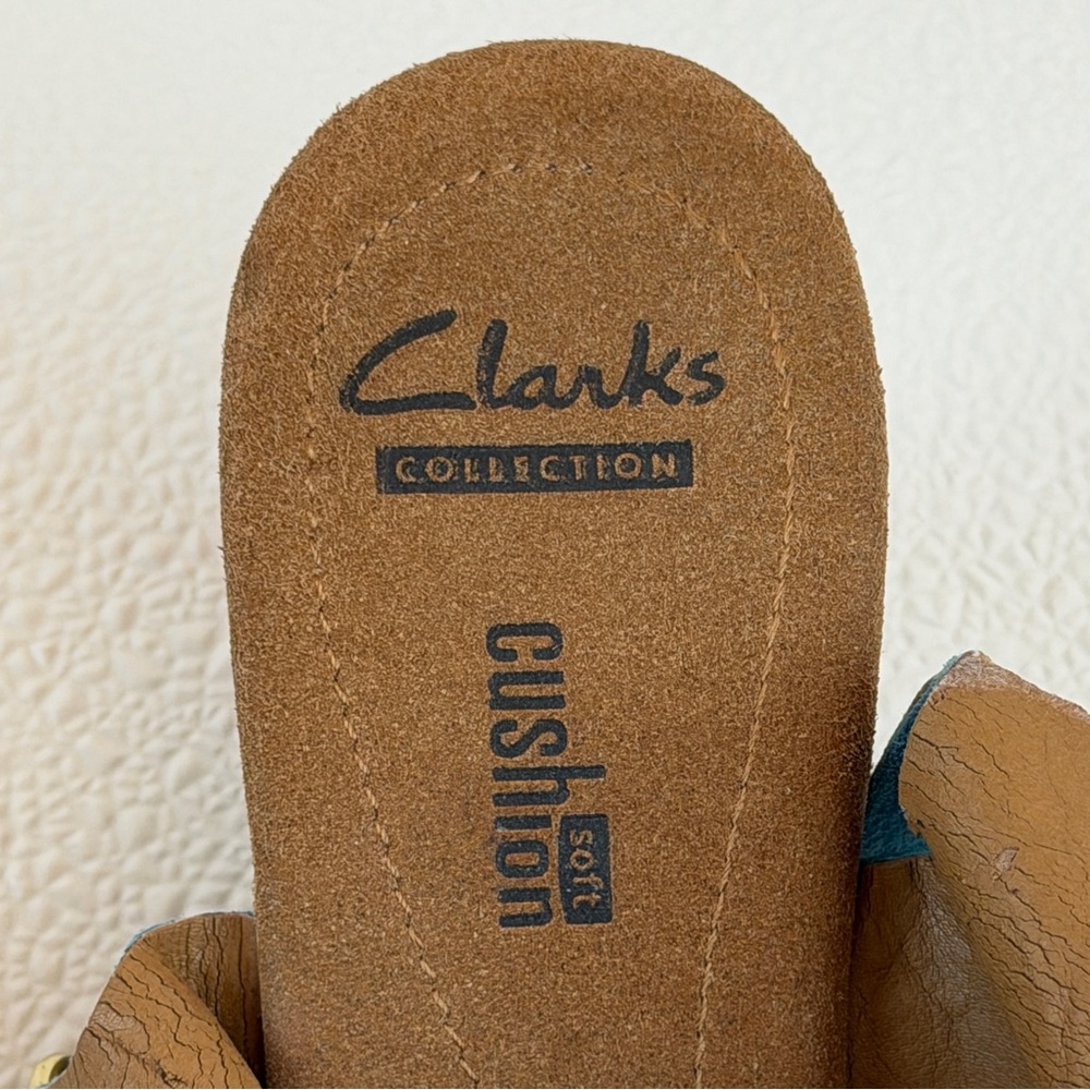 Clarks Collection Helio Float Cork Wedge Sandal, Teal / Blue Soft Suede Size 7 - Picture 2 of 9